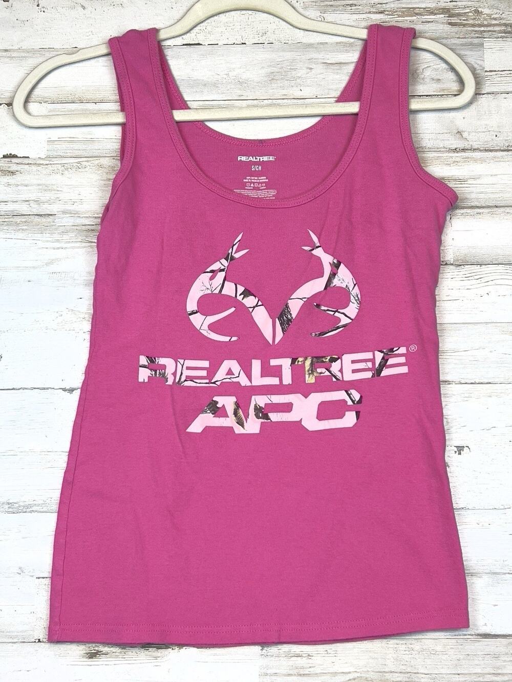 Realtree APC Women's Pink Camo Logo Tank Top Sleeveless Size Small Hunting